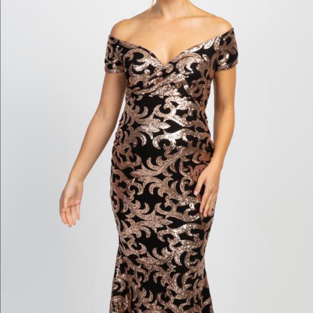 PinkBlush Black Sequin Off Shoulder Maternity Gown